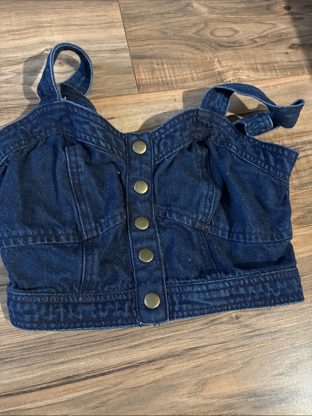 Denim Button-Front Crop Top - Dark Blue